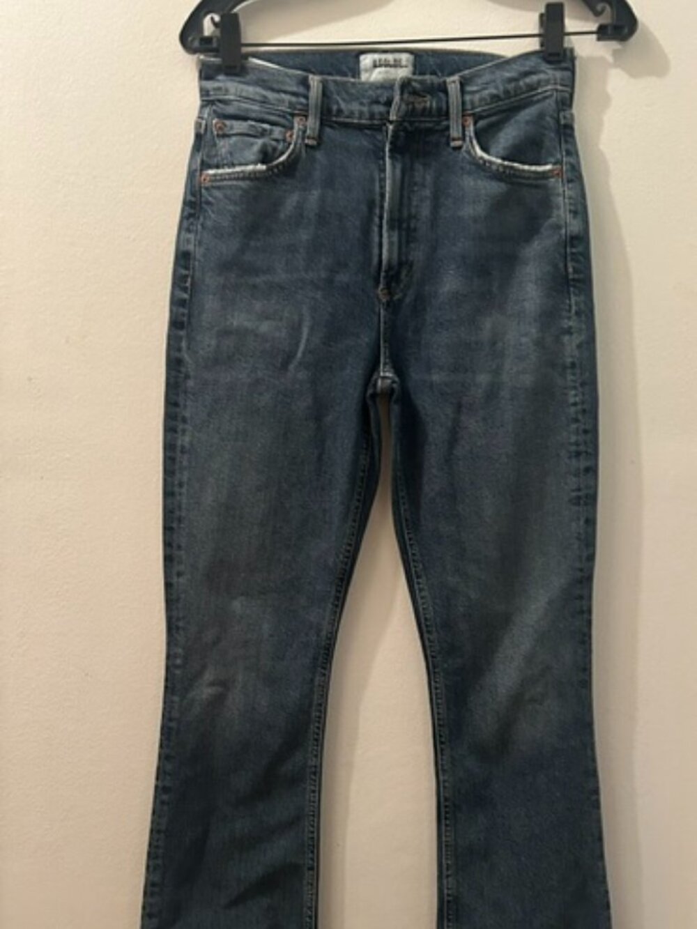 AGOLDE Blue Denim Distressed Hem Slight Flare Organic Cotton Bootcut Jeans
